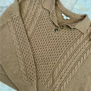 American Eagle Tan Cropped Sweater Cable Knit Cozy Soft Collared Women’s XXL